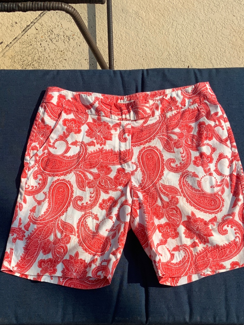 Cotton Red Paisley Print Women's Bermuda Shorts